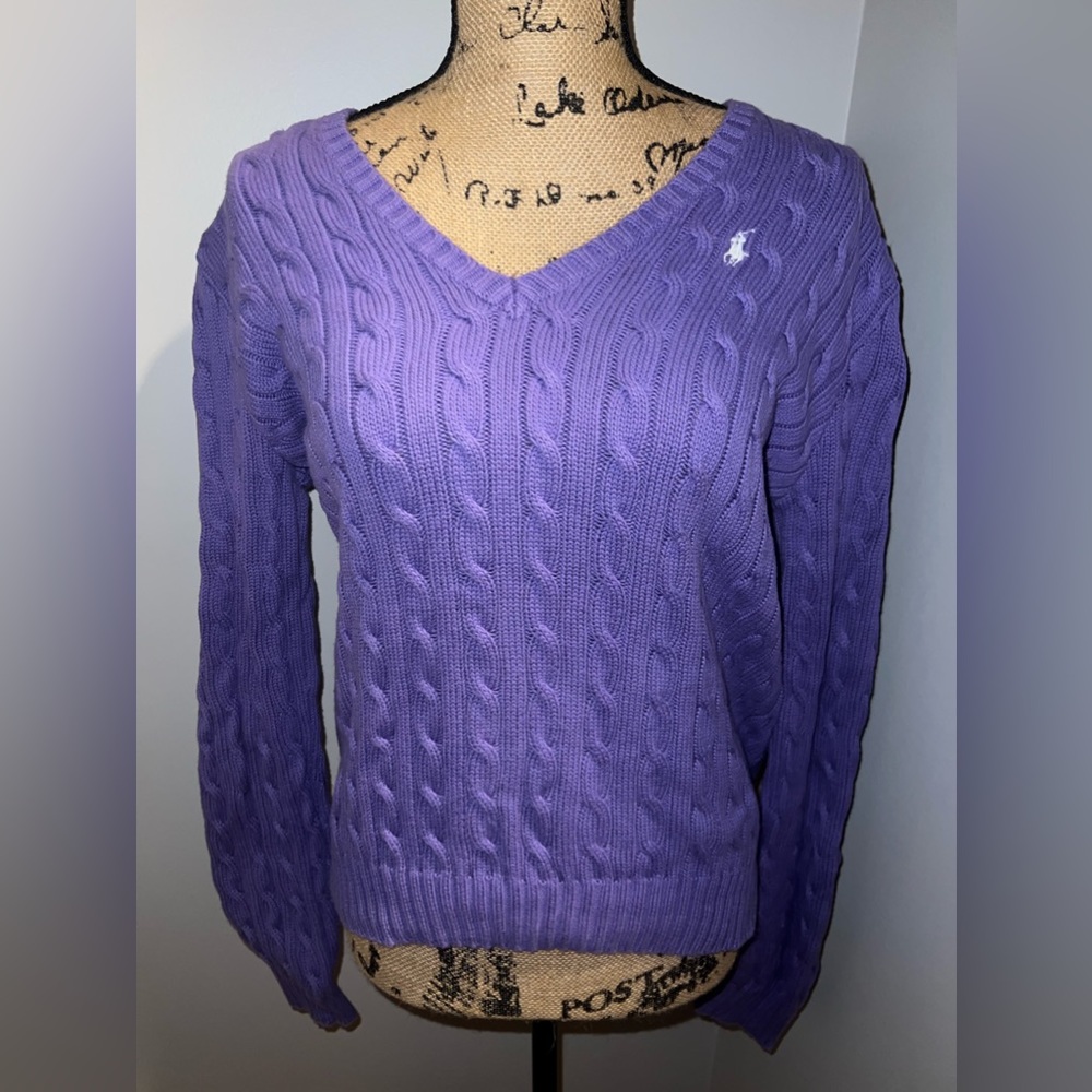 Ralph Lauren Sport Cable Knit Sweater Color Purple Size XL